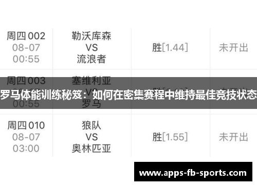 罗马体能训练秘笈：如何在密集赛程中维持最佳竞技状态