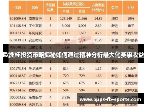 欧洲杯投资策略揭秘如何通过精准分析最大化赛事收益 欧洲杯投资策略揭秘如何通过精准分析最大化赛事收益