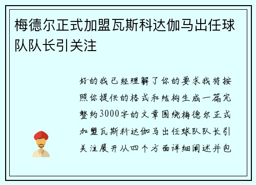 梅德尔正式加盟瓦斯科达伽马出任球队队长引关注 梅德尔正式加盟瓦斯科达伽马出任球队队长引关注