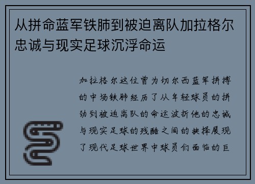 从拼命蓝军铁肺到被迫离队加拉格尔忠诚与现实足球沉浮命运