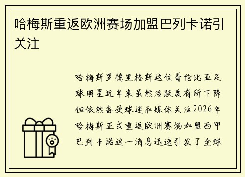 哈梅斯重返欧洲赛场加盟巴列卡诺引关注